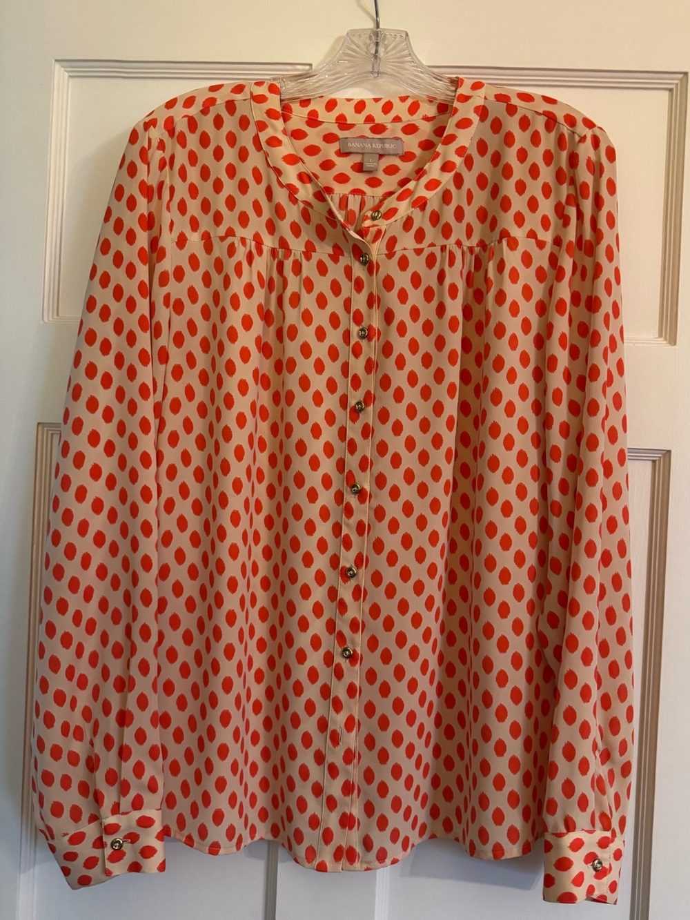 Banana Republic - Cream/Orange Dot Print Button Front Blouse